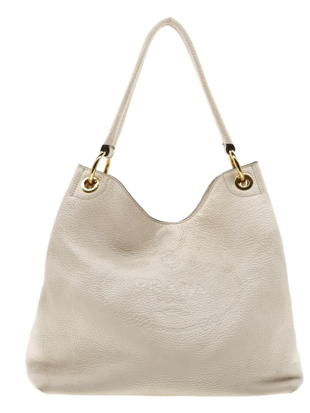 Prada Hobo Shoulder Bag White Leather Embossed Logo